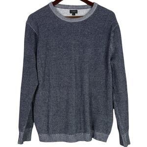 J. Crew Relaxed Fit Textured Knit Crew Sweater Long Sleeve Large Navy Blue Grey